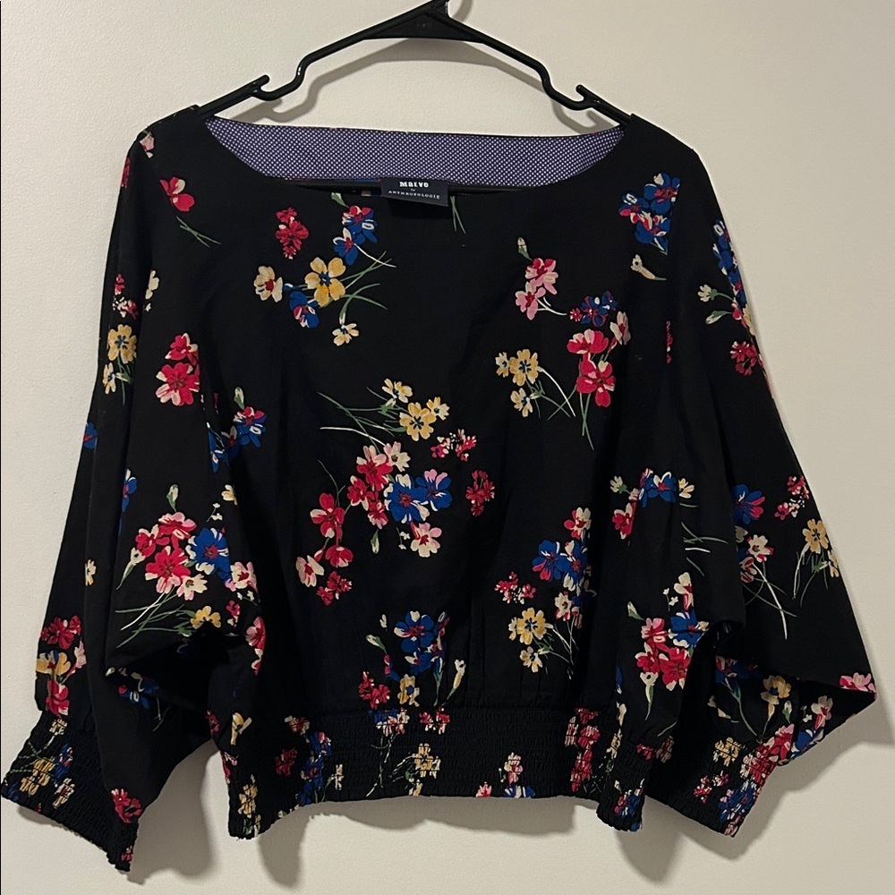 Maeve by Anthropologie Dolman Smocked Waist Blouse Floral Spring Size Small